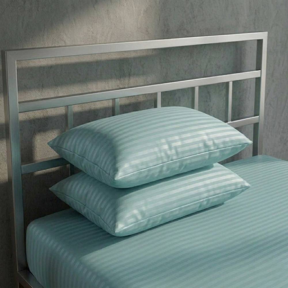 Snug City Luxury 250TC Housewife Satin Stripe Pillowcase Pair Soft Touch in Aqua