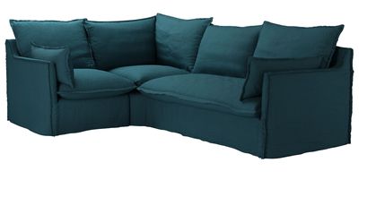 Isaac Asym: LHF Single w RHF 2 Seat Sofa Bed in Evergreen Brushed Linen Cotton - sofa.com