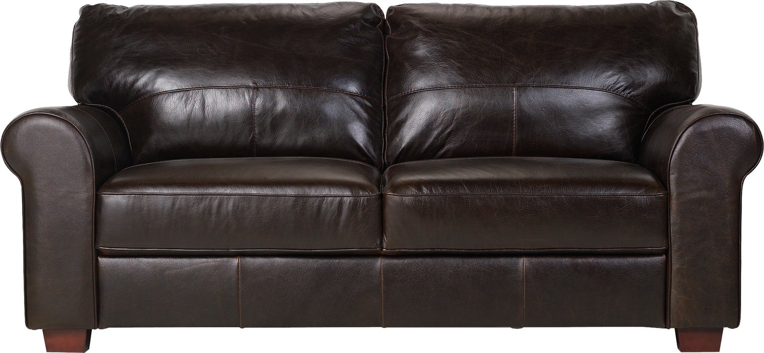 Habitat Salisbury 3 Seater Leather Sofa - Dark Brown
