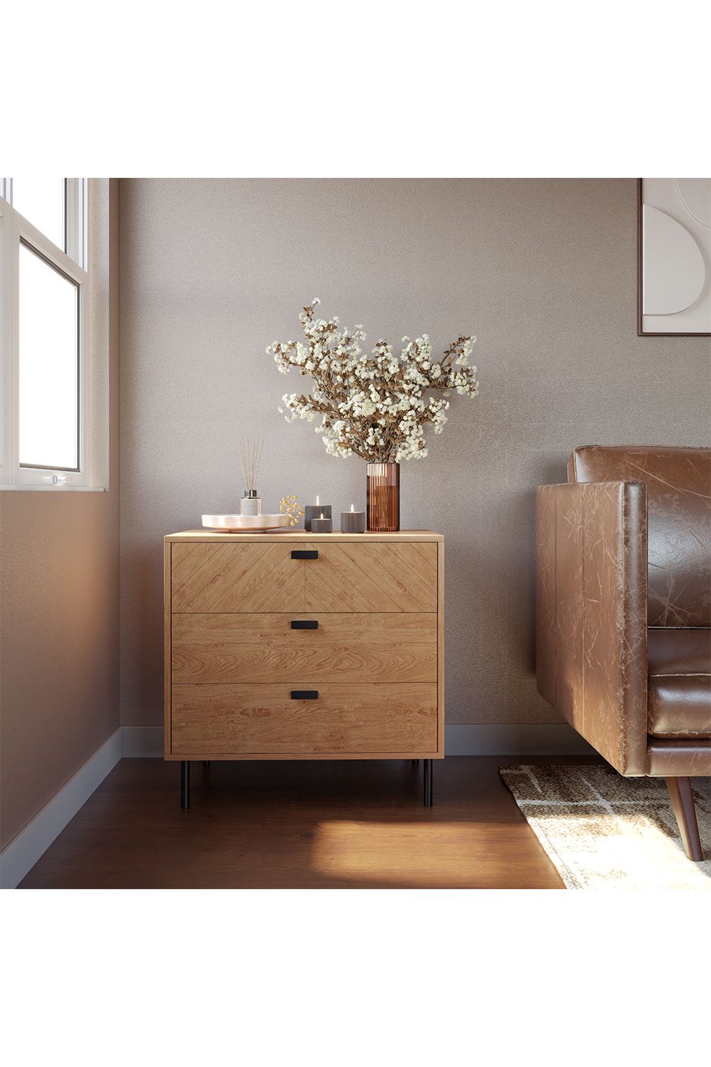 Seconique Leon 3 Drawer Chest in Natural