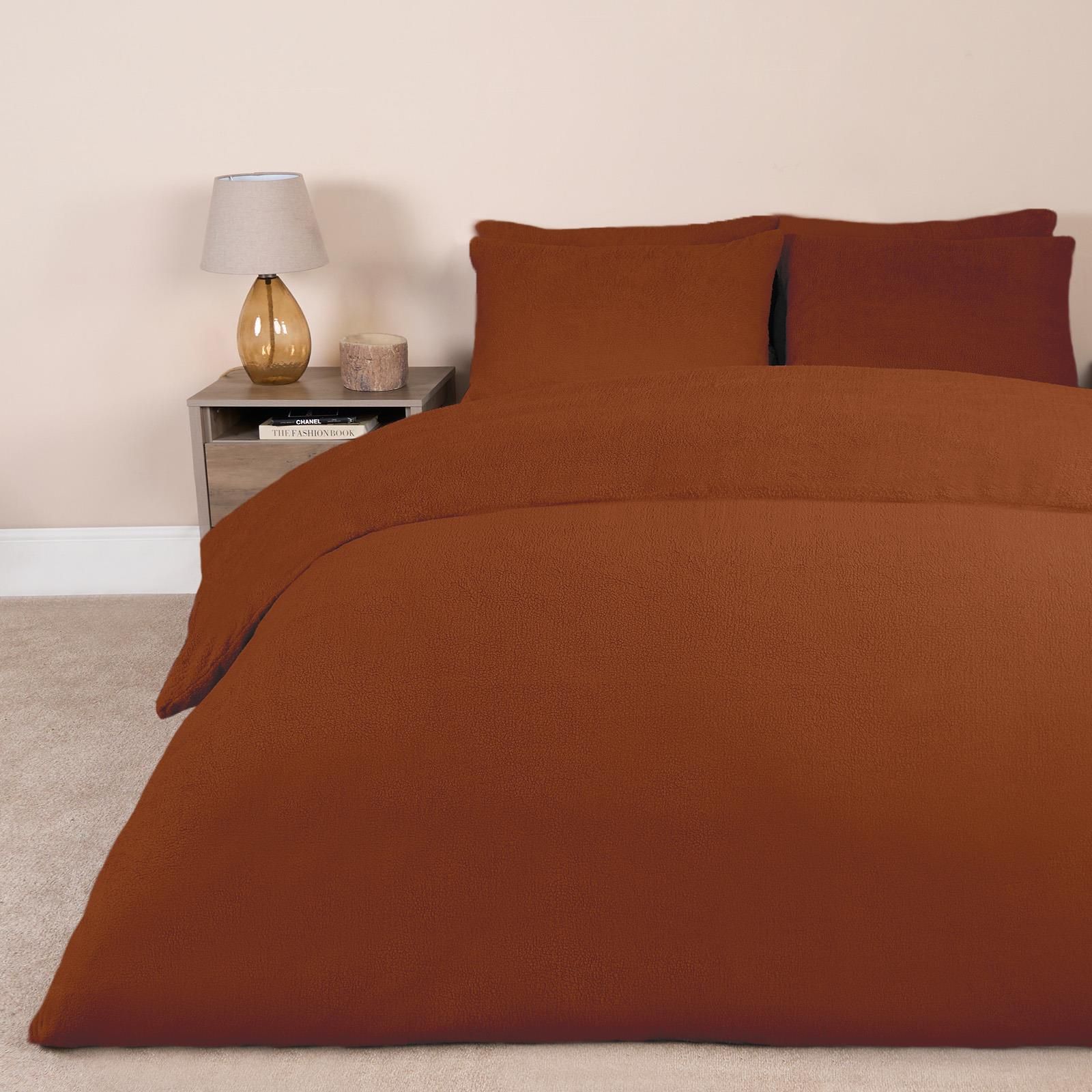 OHS Thermal Soft Teddy Fleece Duvet Cover Bedding Set in Burnt Orange