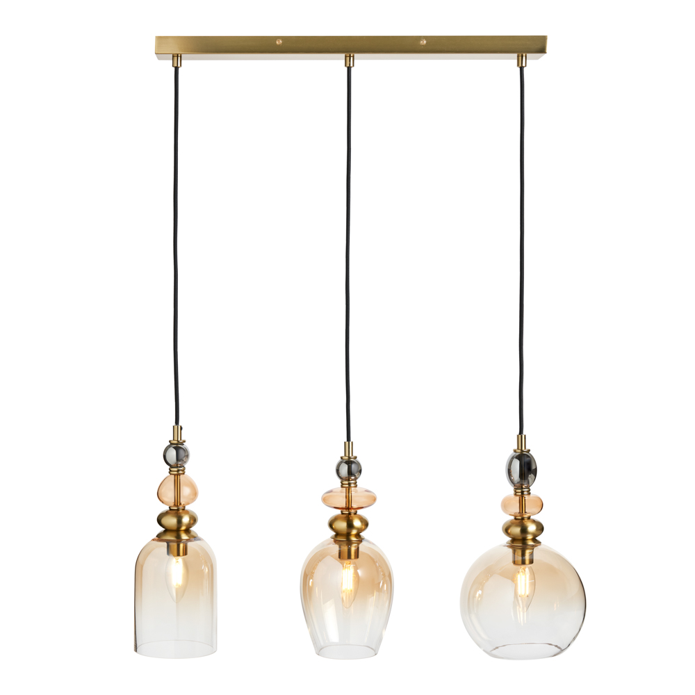 Seline Champagne 3 Light Diner Pendant, Satin Brass