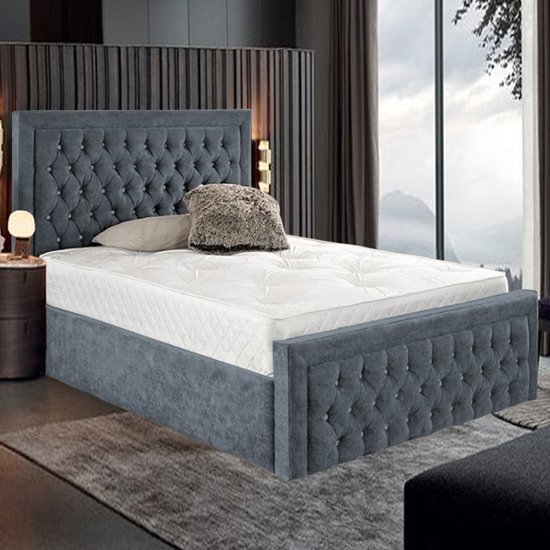 Hankinson Plush Velvet Upholstered Super King Size Bed In Steel
