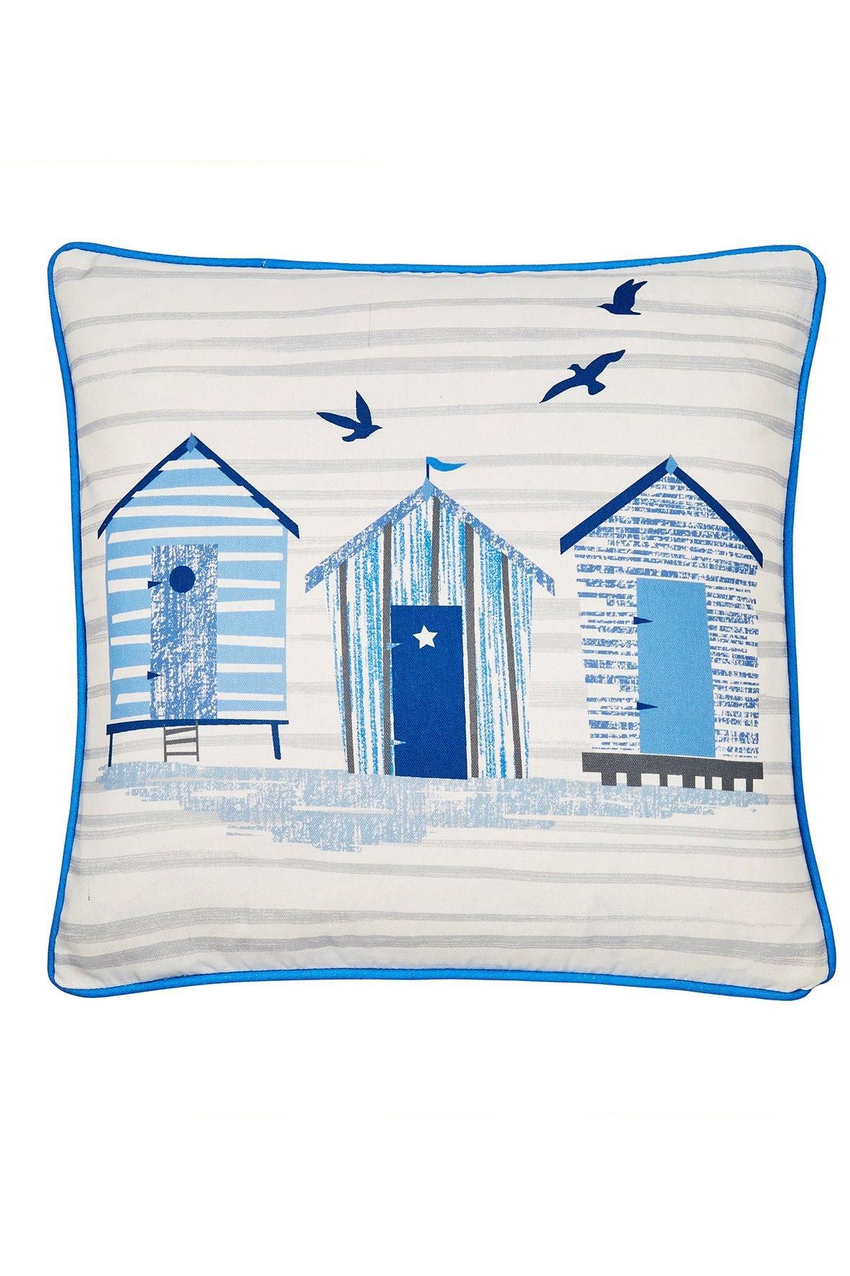 Fusion 'Beach Huts' Outdoor Water & UV Resistant Garden Filled Bench Cushion in Blue 2