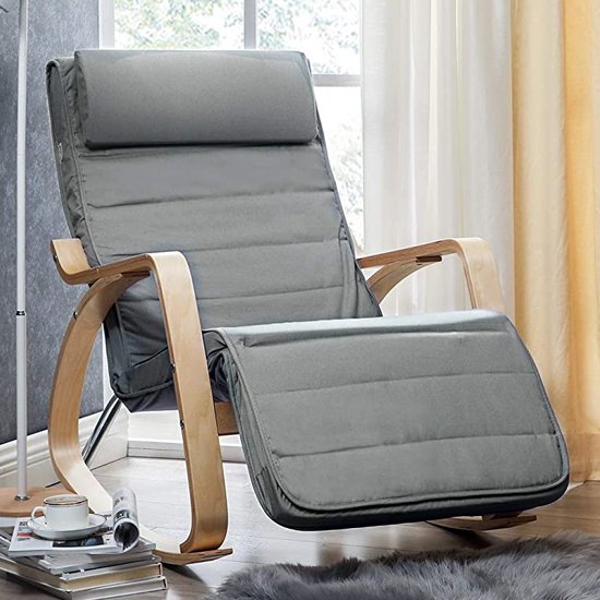 Orano Rocking Chair In Light Grey With Wooden Armrests