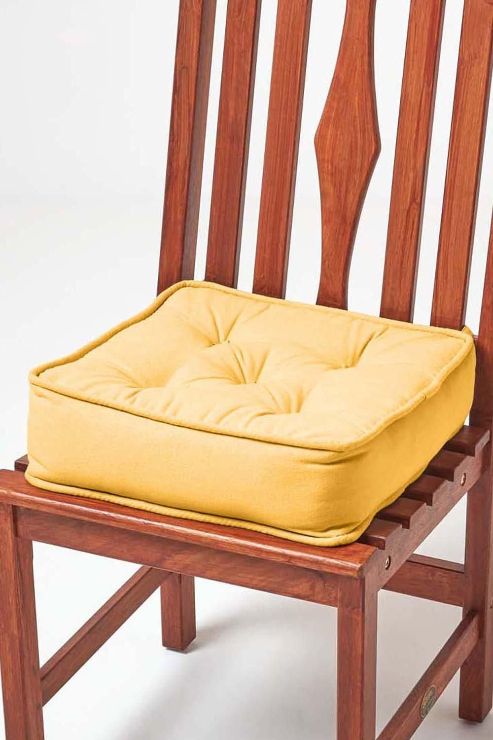 Homescapes Cotton Dining Chair Booster Cushion in Mustard