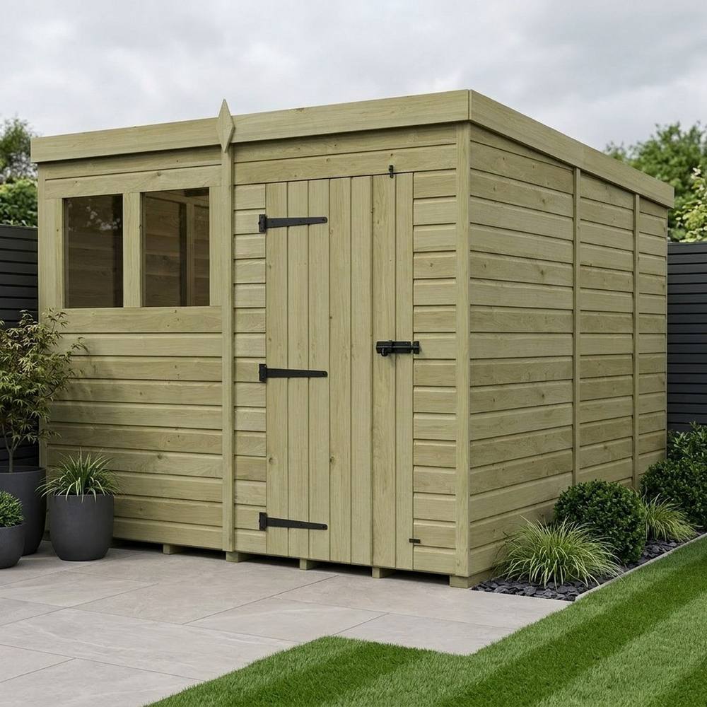 Buttercup Farm 8ft x 9ft Pent Garden Shed Single Door With Windows - Timber in Brown 2
