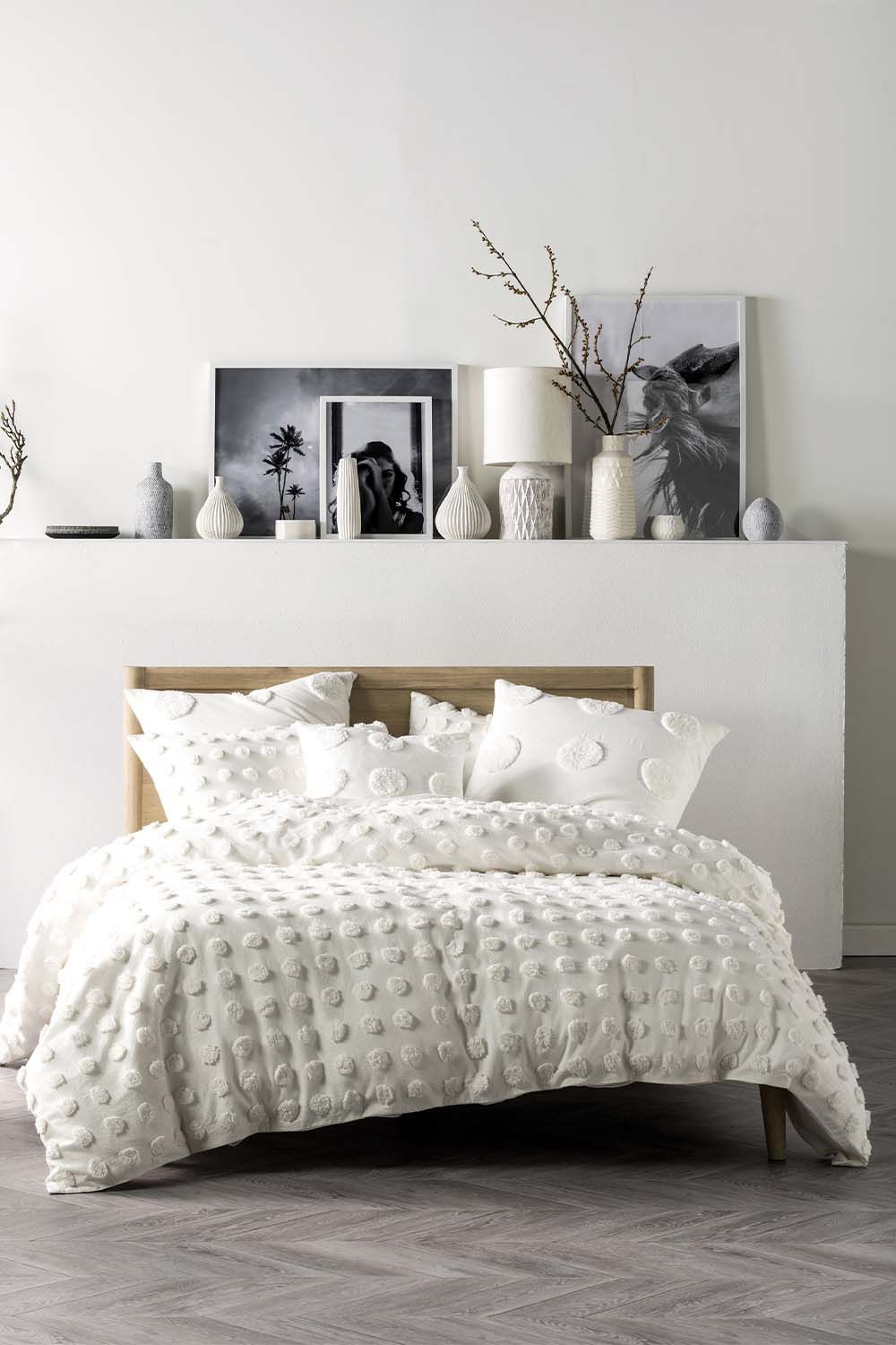 Linen House Haze Tufted Polka Dot Duvet Cover Set in White
