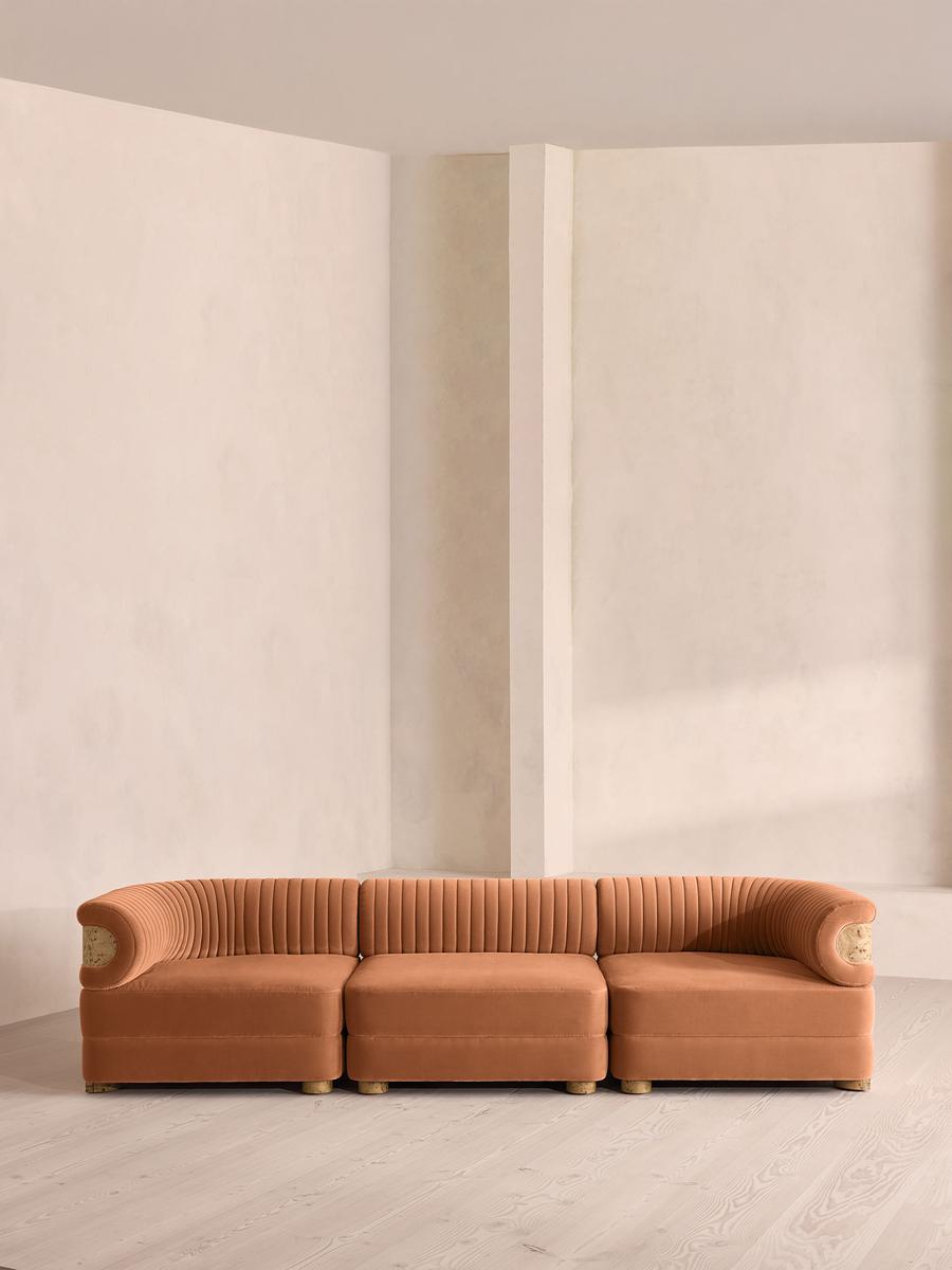 Caleb Modular Four Seater Sofa, Velvet, Antique Rose, Blonde Burl