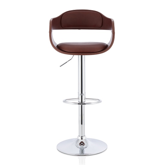 Matos Bar Stool In Brown Faux Leather With Chrome Base