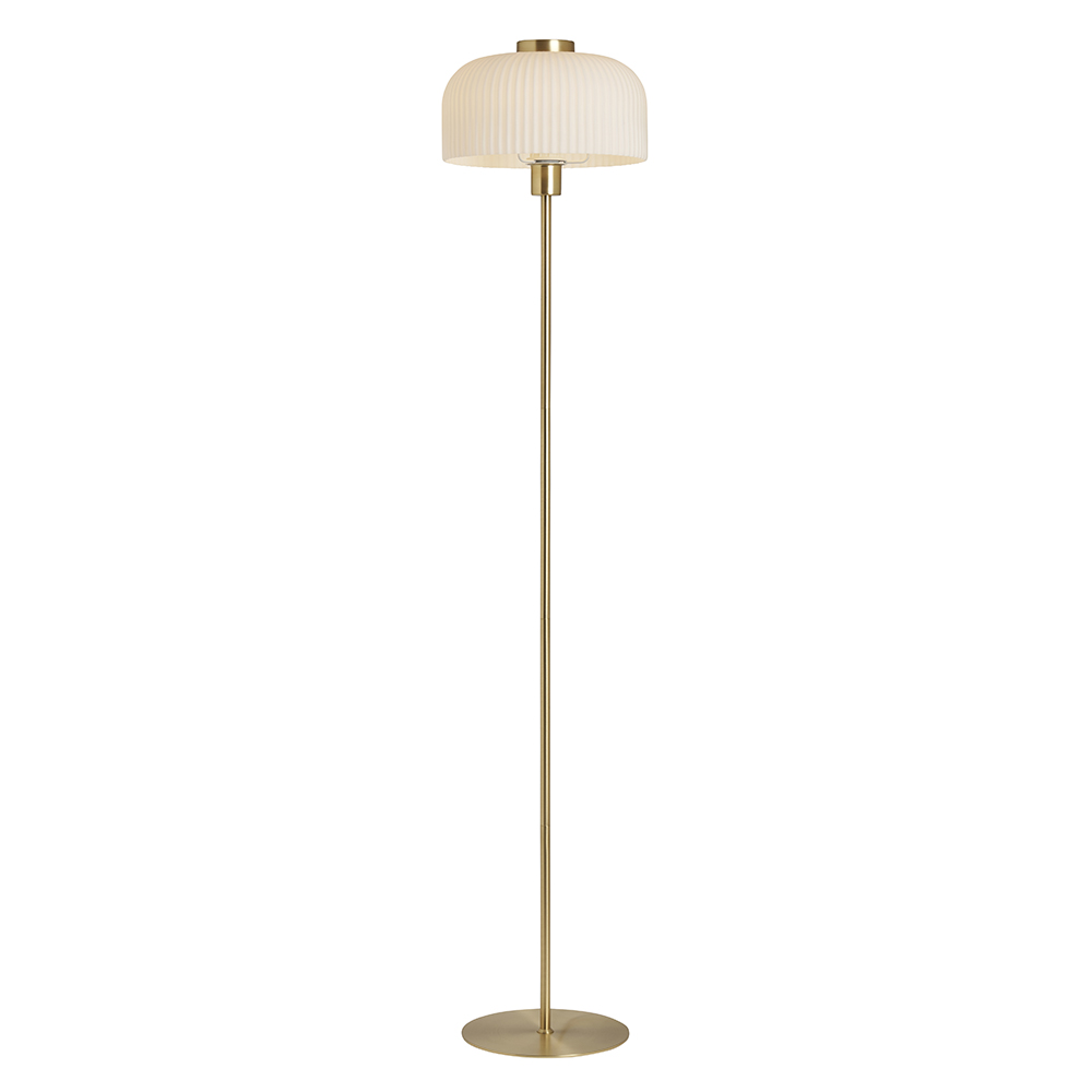 Binita Glass Ribbed Floor Lamp, Opal & Brass