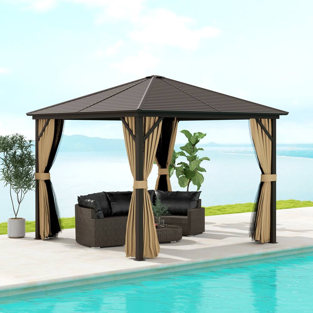 OUTSUNNY 3x3(m) Hardtop Gazebo Outdoor Shelter with Aluminium Frame in Brown