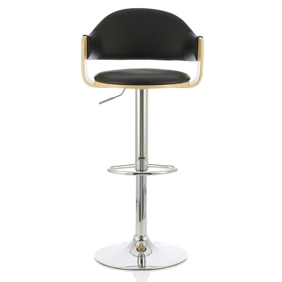 Emden Bar Stool In Oak And Black PU With Chrome Base