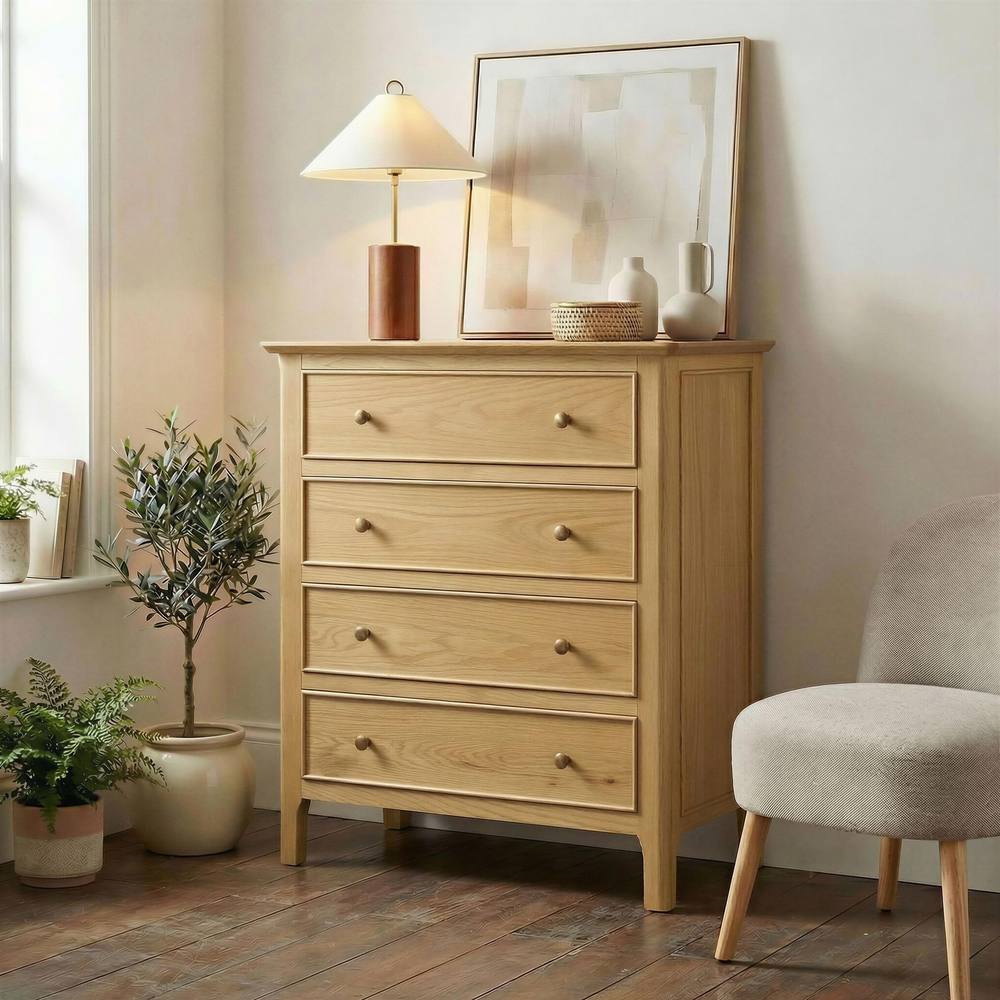 FurnitureboxUK Belle Oak Wood Chest of Drawers in Light Brown