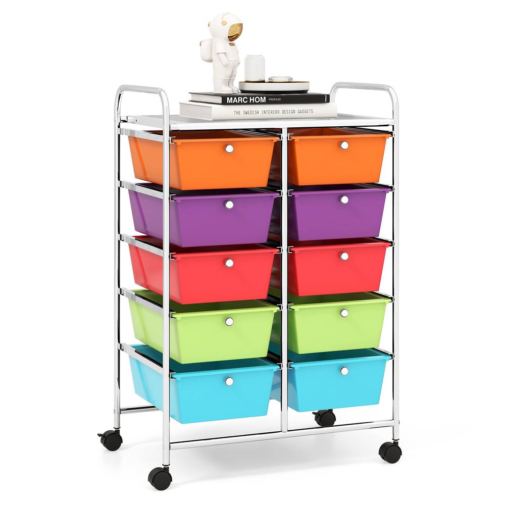 Costway 10 Drawers Storage Trolley Mobile Rolling Utility Cart Home Office Organizer