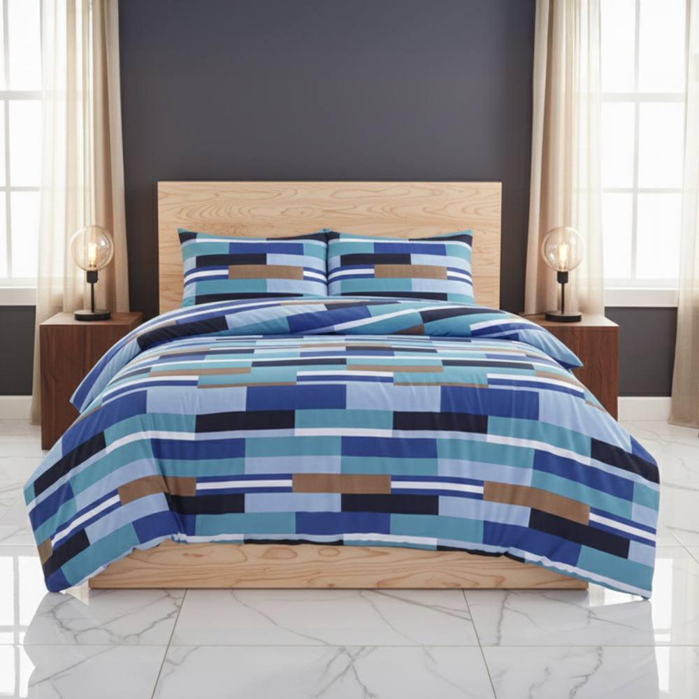 Snug City Modern Colour Block Duvet Cover Stylish Geometric Bedding for Bedroom in Blue