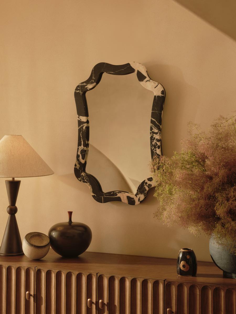 Hollis Wall Mirror, Black Bulgari Marble