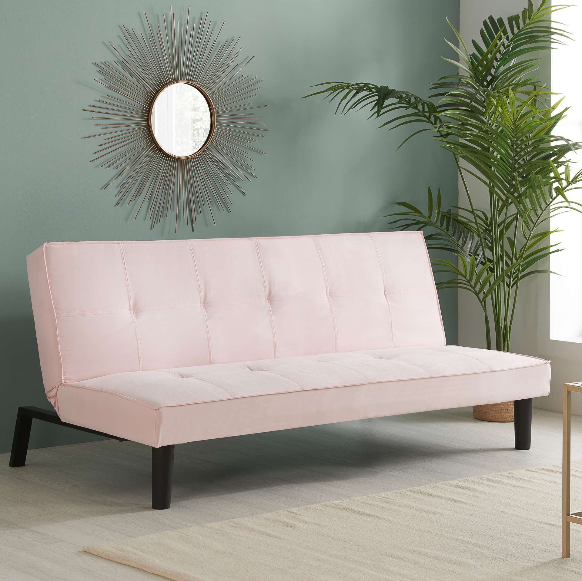 Birlea Velvet Sofa Bed Aurora 3 Seater Settee Modern Fabric in Pale Pink
