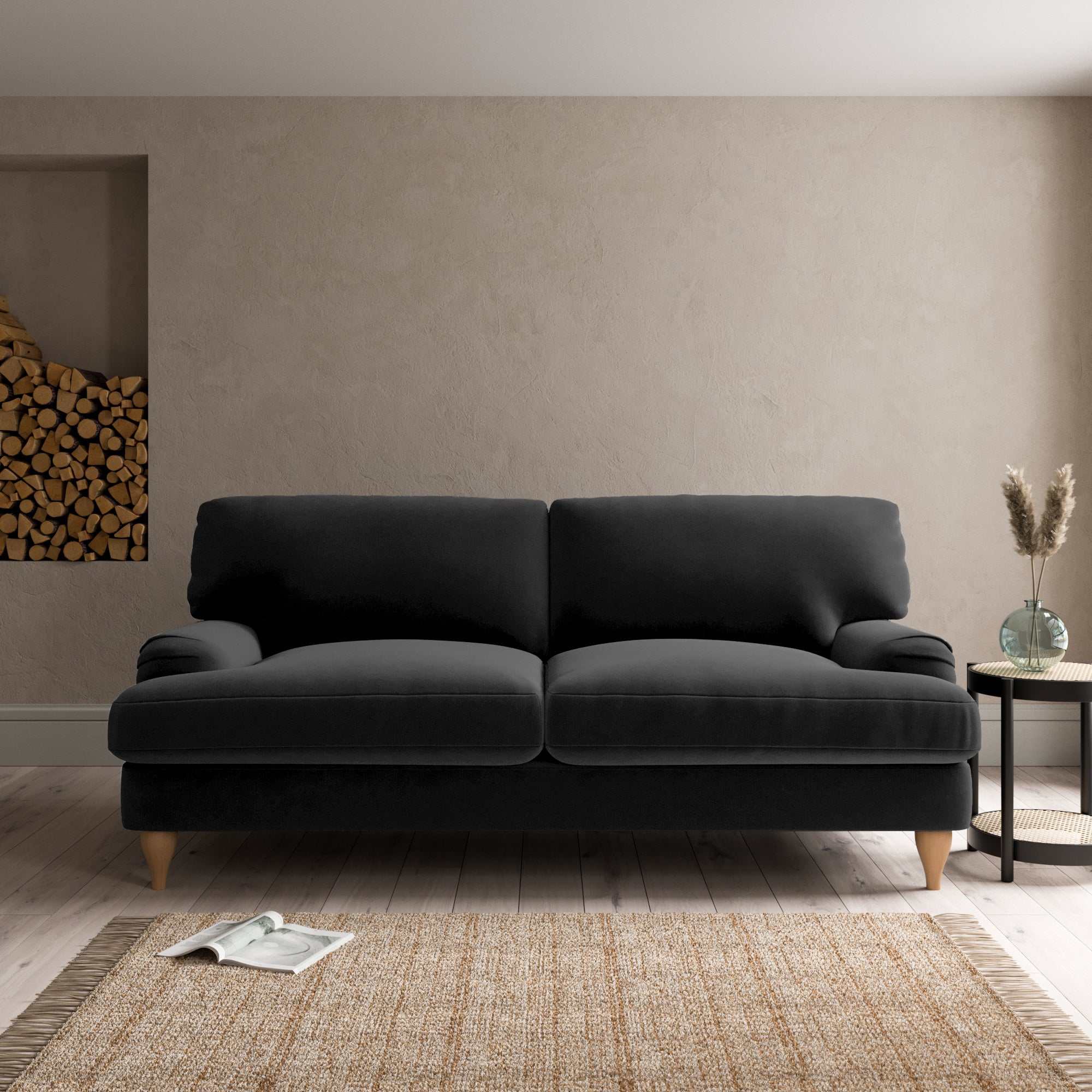 Darwin Luxury Velvet 3 Seater Sofa Luxury Velvet Black