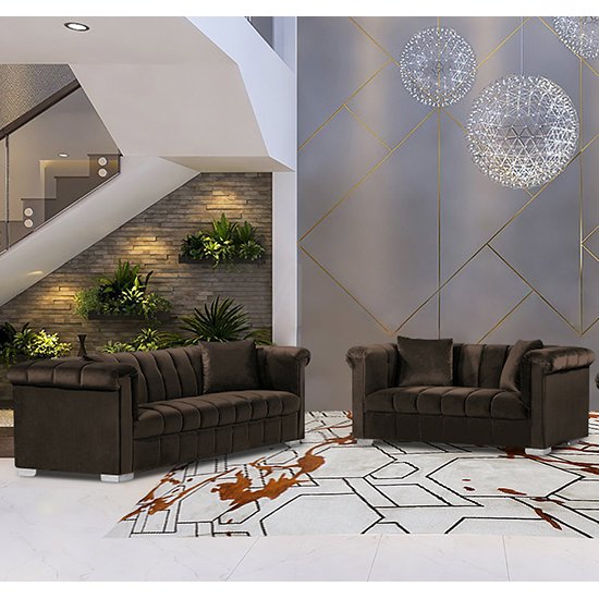 Kenosha Velour Fabric 2 Seater And 3 Seater Sofa In Taupe