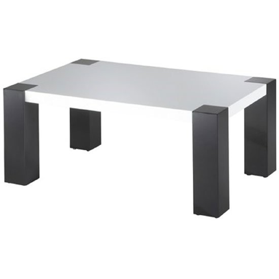 Antonio White High Gloss Coffee Table With High Gloss Black Legs
