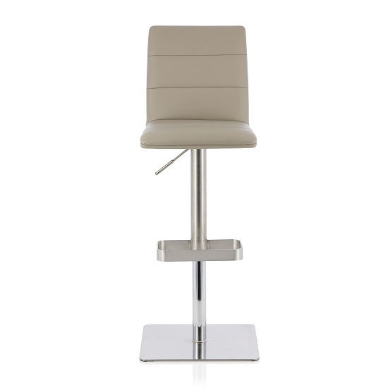 Aerith Bar Stool In Taupe Faux Leather And Stainless Steel Base