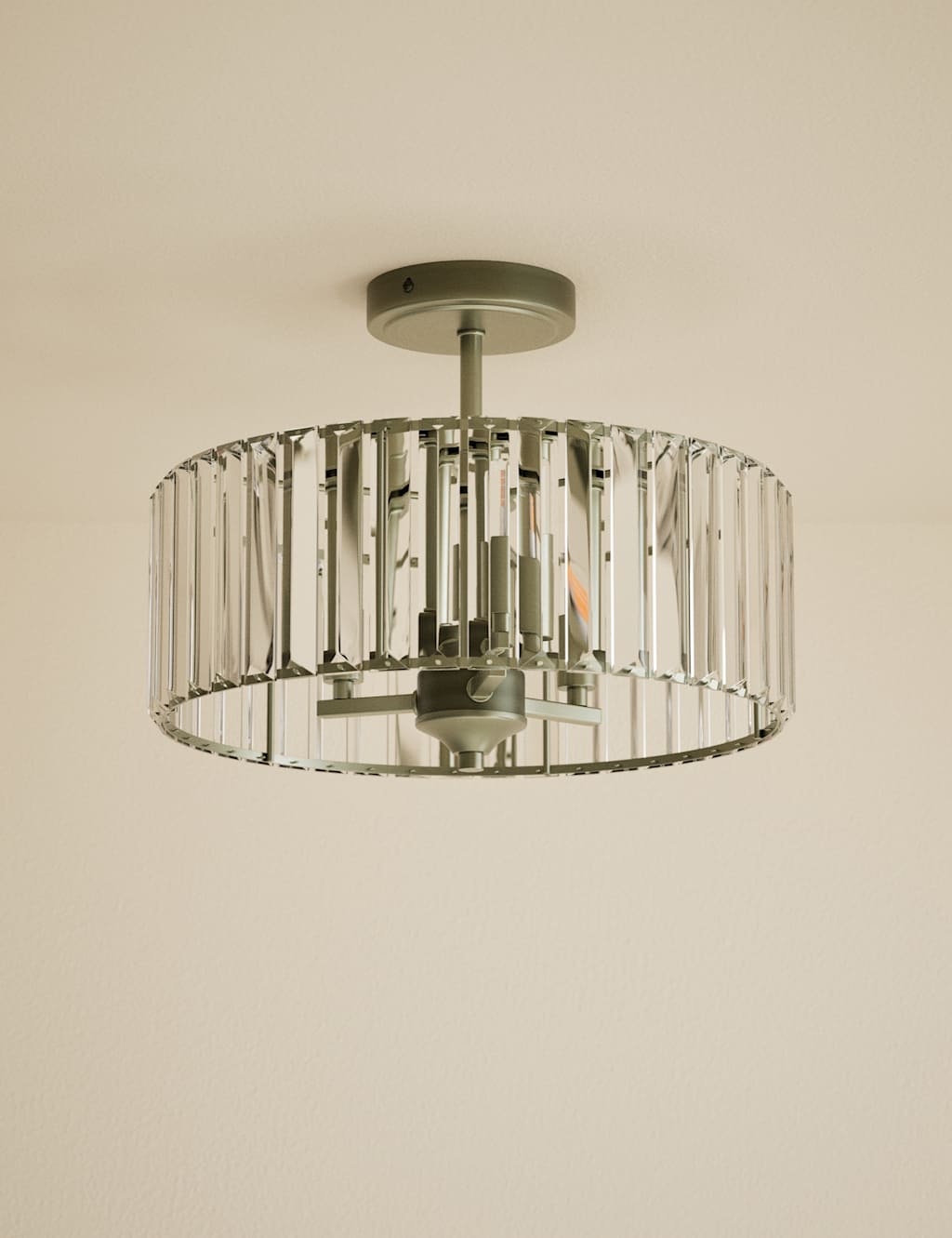 M&S Crystal Glass Flush Ceiling Light Antique Brass