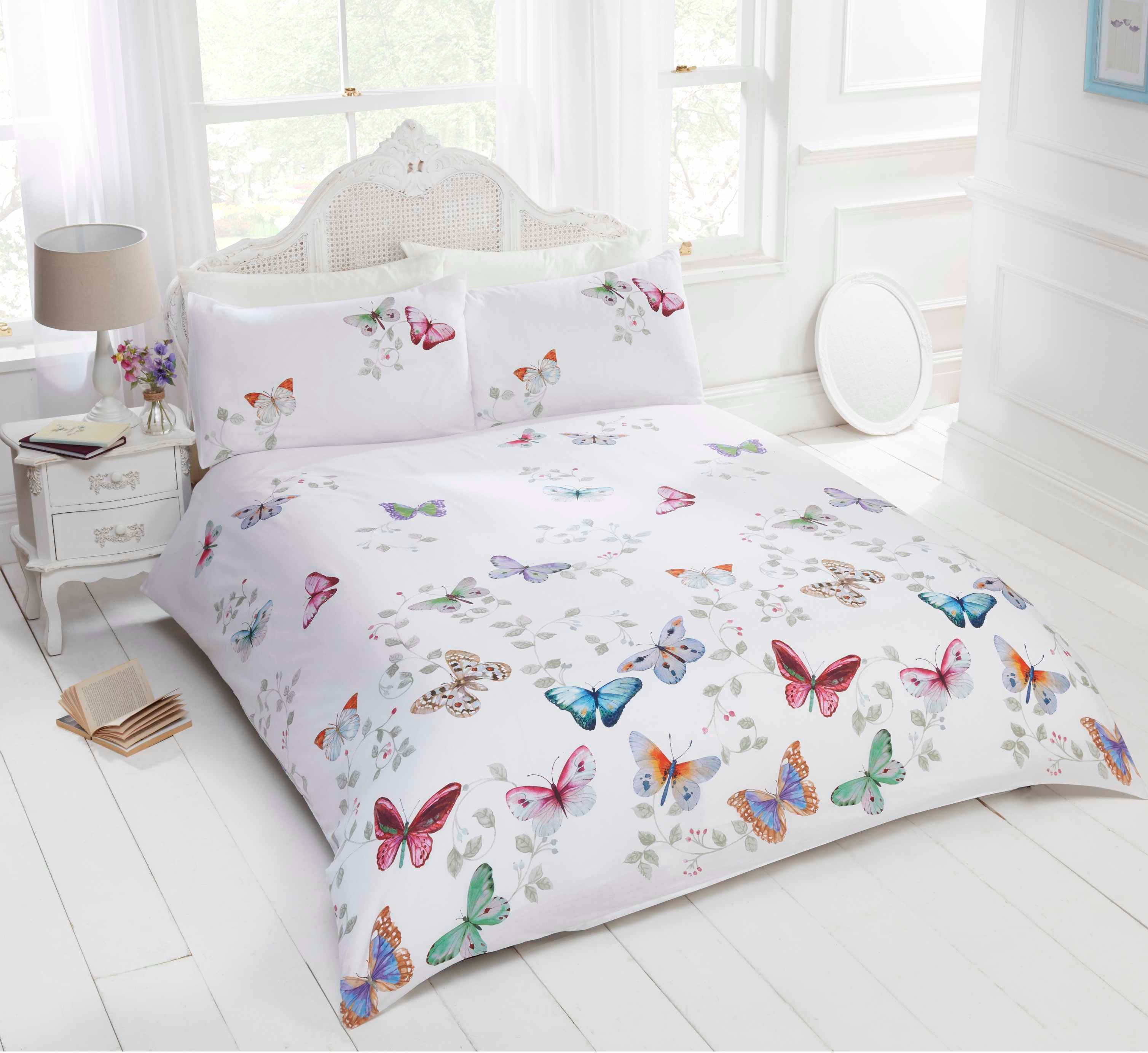 Rapport Home Mariposa Polycotton Duvet Cover Set With Pillowcase in White
