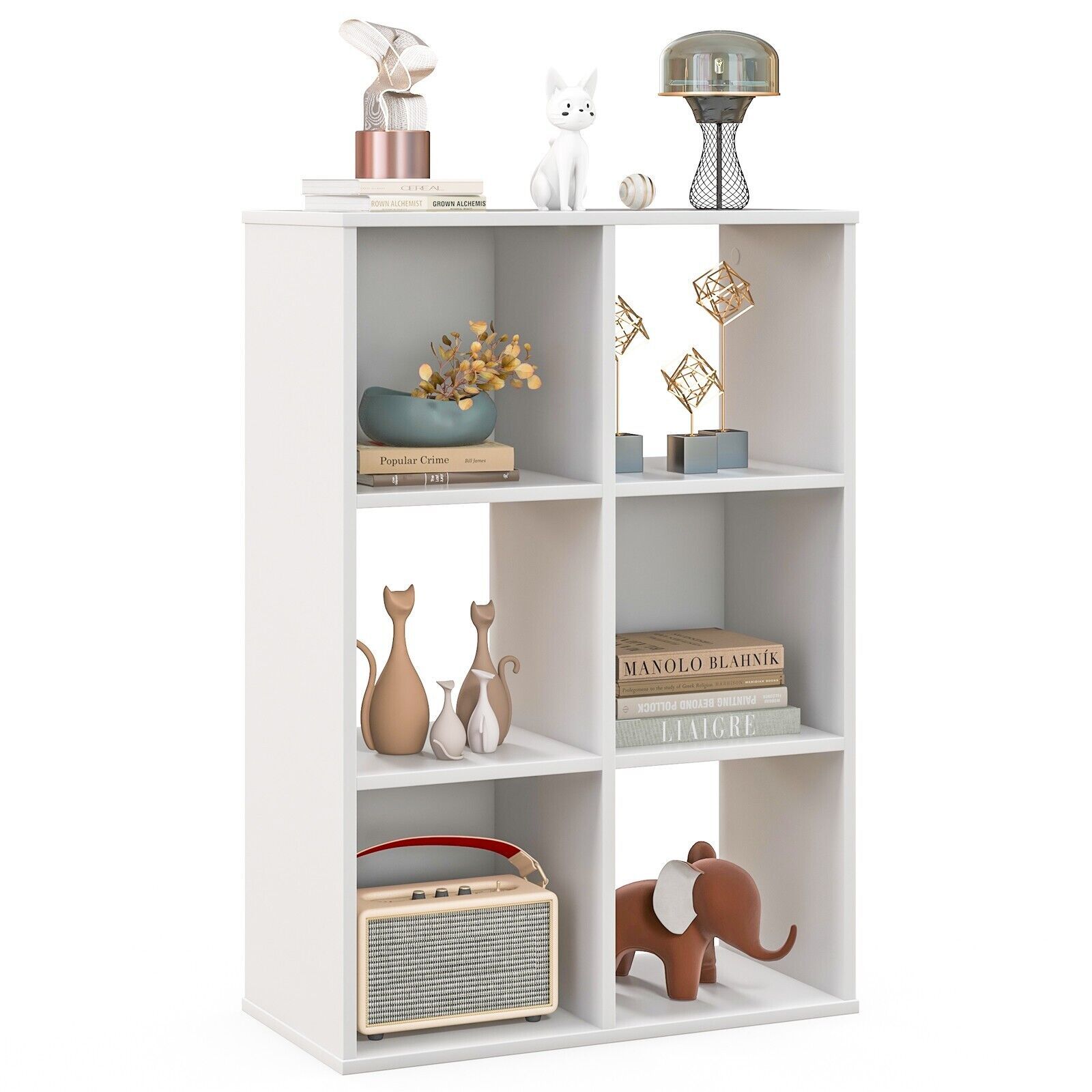 Costway 6Cube Bookshelf 4Tier Bookcase Floor Display Shelf Open Storage Organizer in White