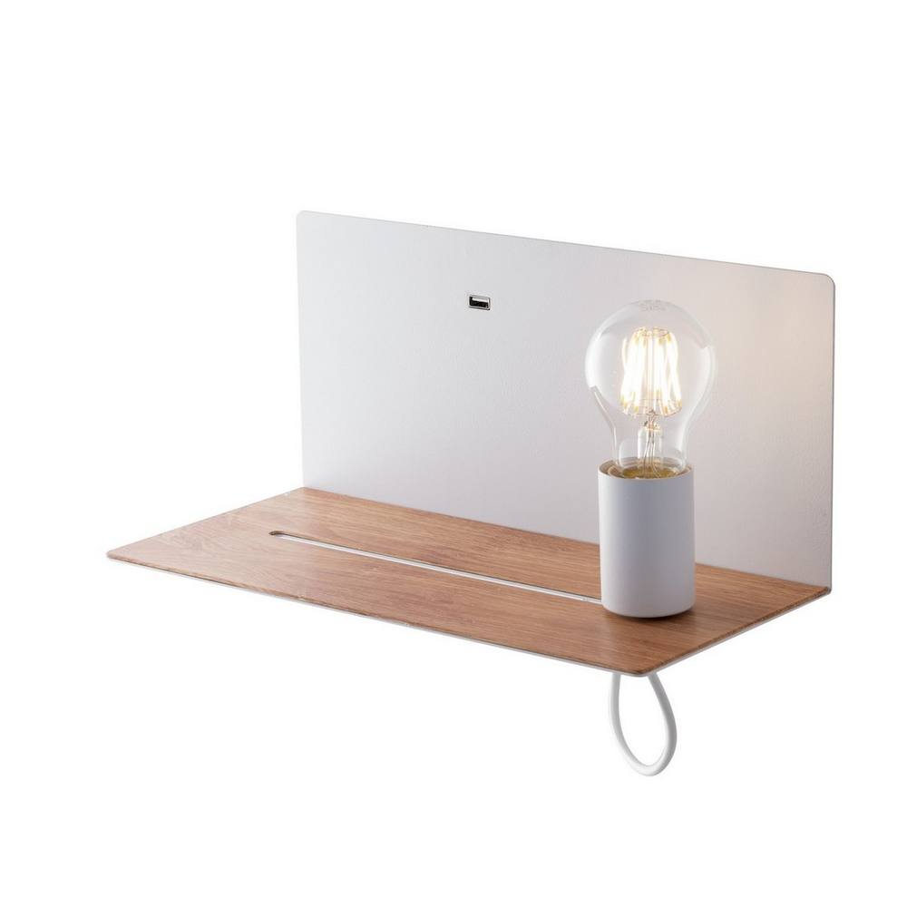 Netlighting Flash Reading Usb Wall Lamp Shelf White Wood E27
