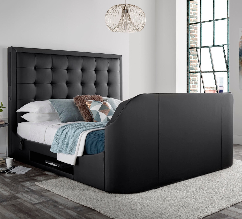 Titan 2 Black Leather Media Electric TV Bed Frame - 6ft Super King Size