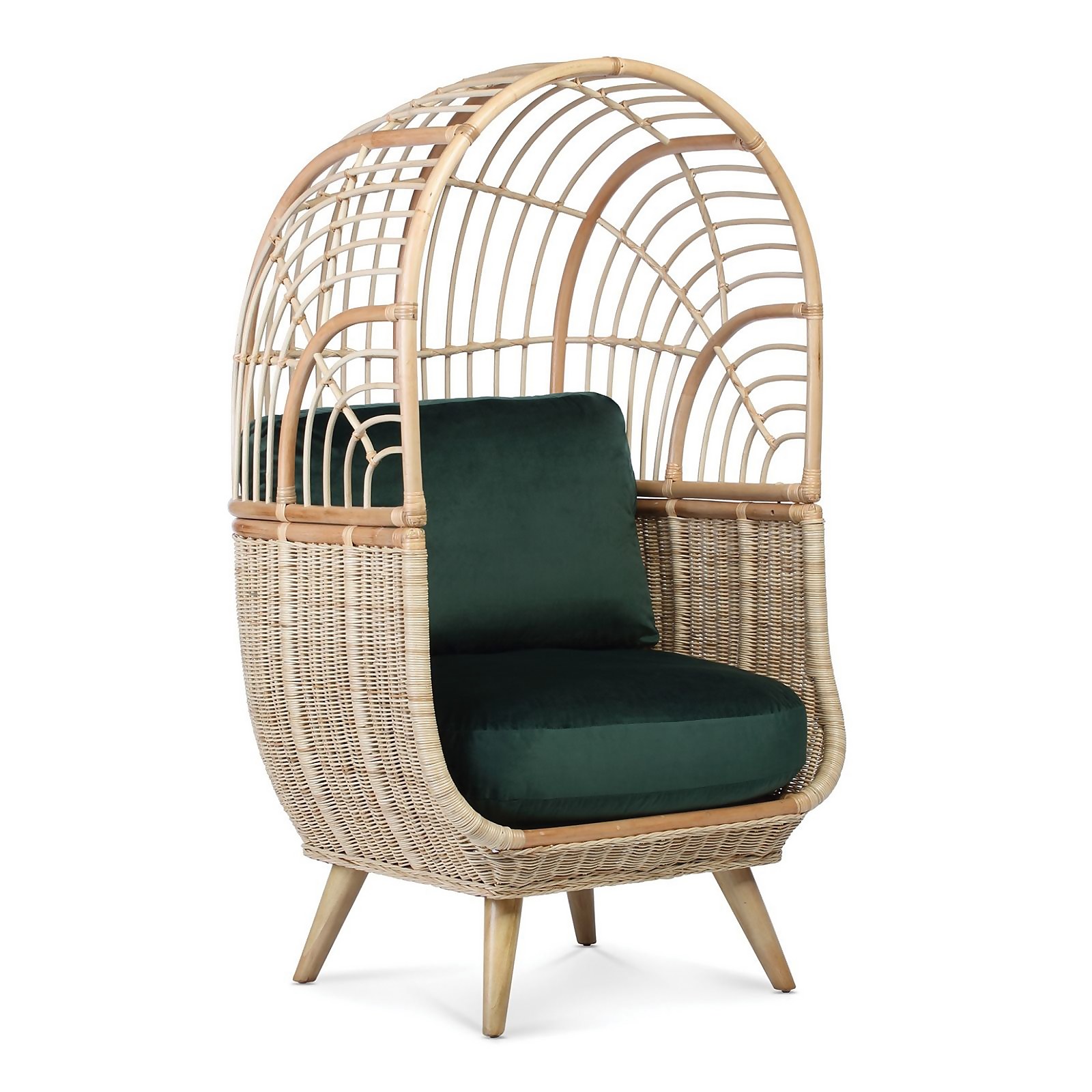 Cocoon Rattan Chair in Velvet Green