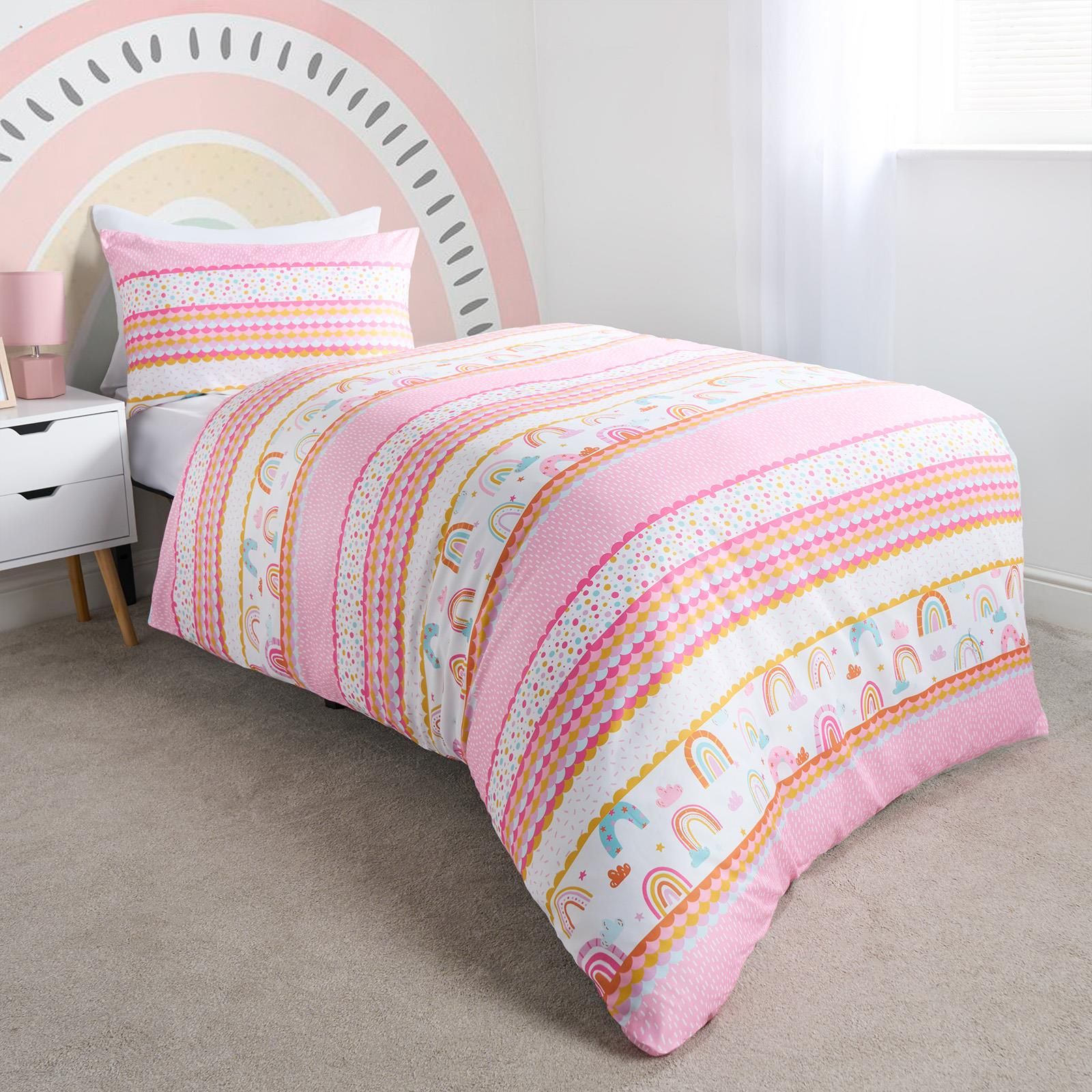 OHS Rainbow Duvet Cover Bedding Set Quilt Pillowcase Reversible in White