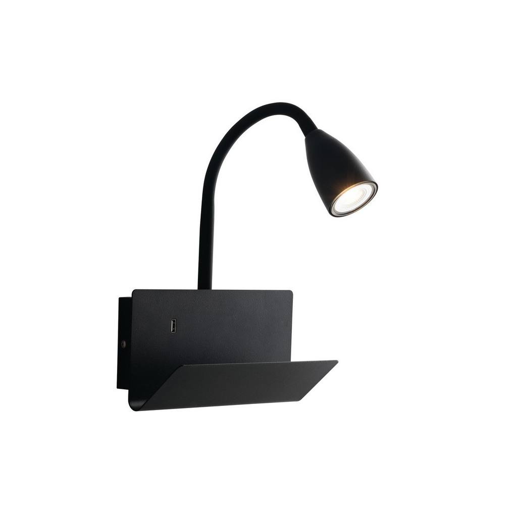 Netlighting Gulp Flexible Arm Reading Usb Wall Lamp Shelf Black GU10