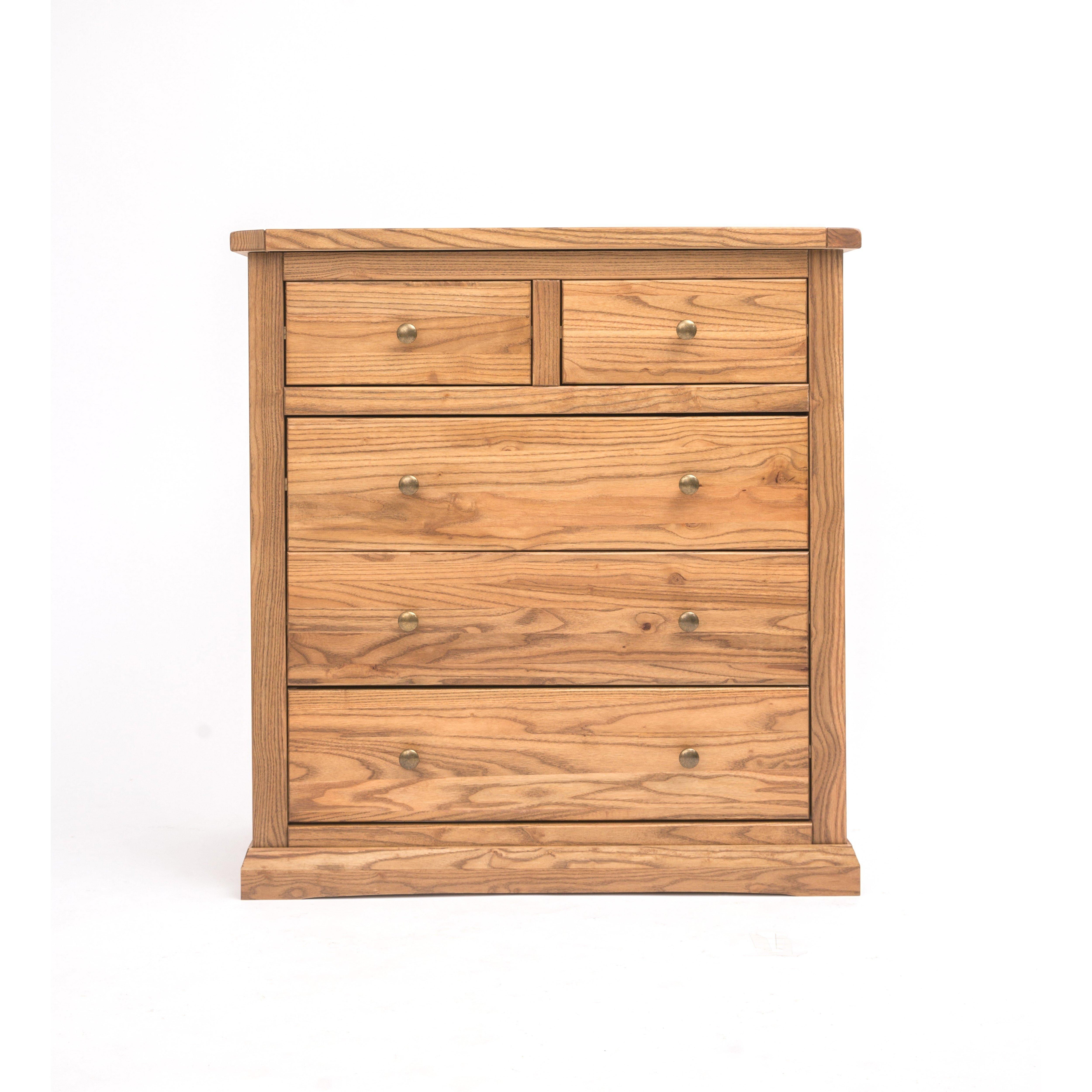 Cabinet Bits Salerno 5 Drawer Chest of Drawers Brass Knob in Natural