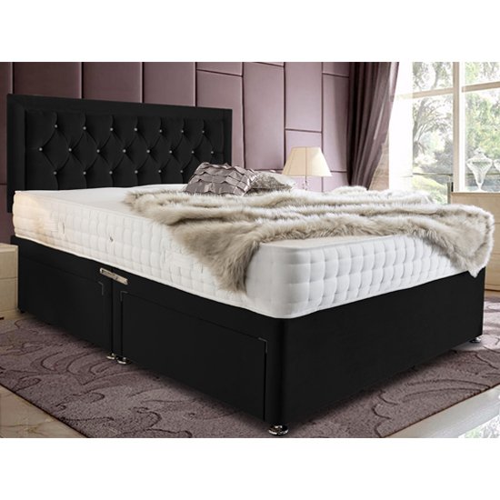 Lasso Plush Velvet Divan Small Double Bed In Black
