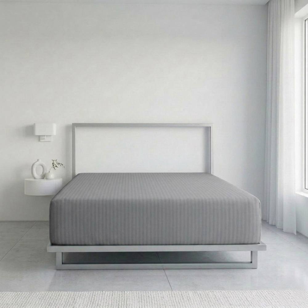 Snug City Luxury Satin Stripe T250 Cotton Rich Soft Extra Deep 30cm Fitted Sheet in Grey