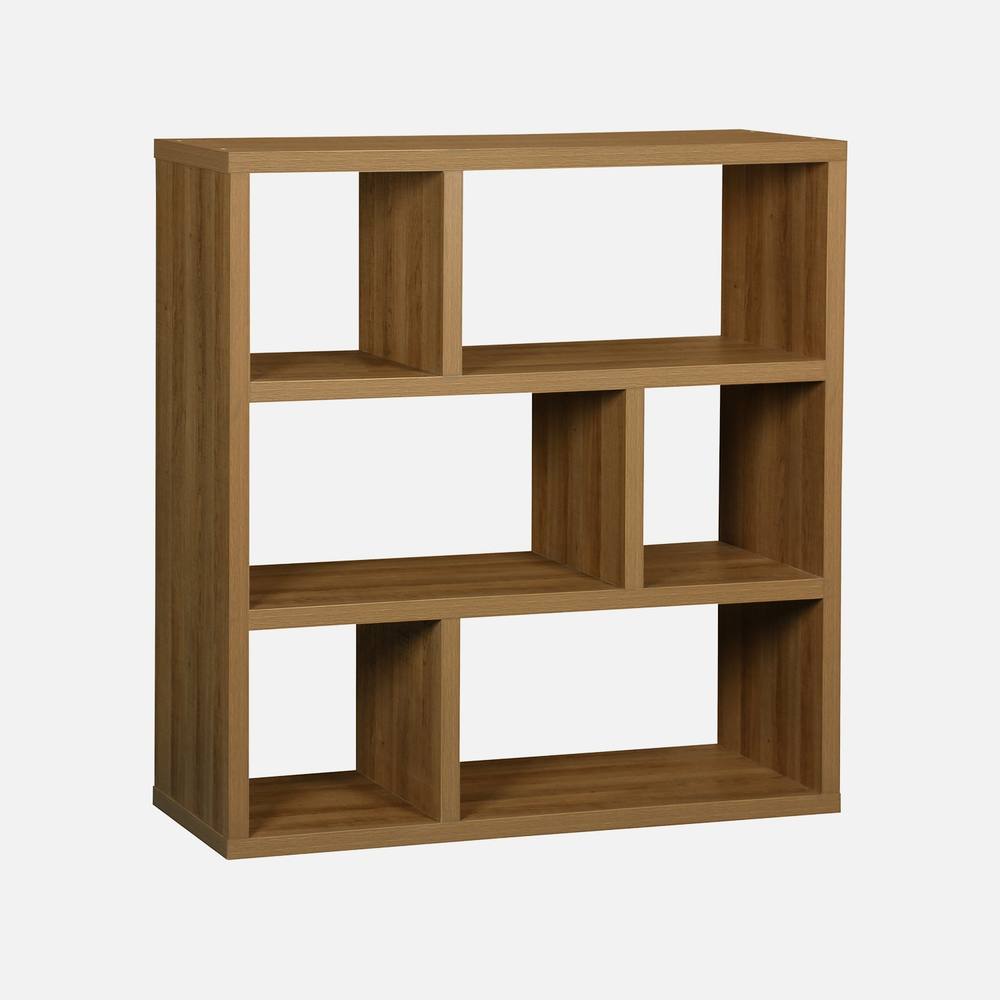 sweeek 3-tier Asymmetrical Bookshelf With 6 Compartments in Brown