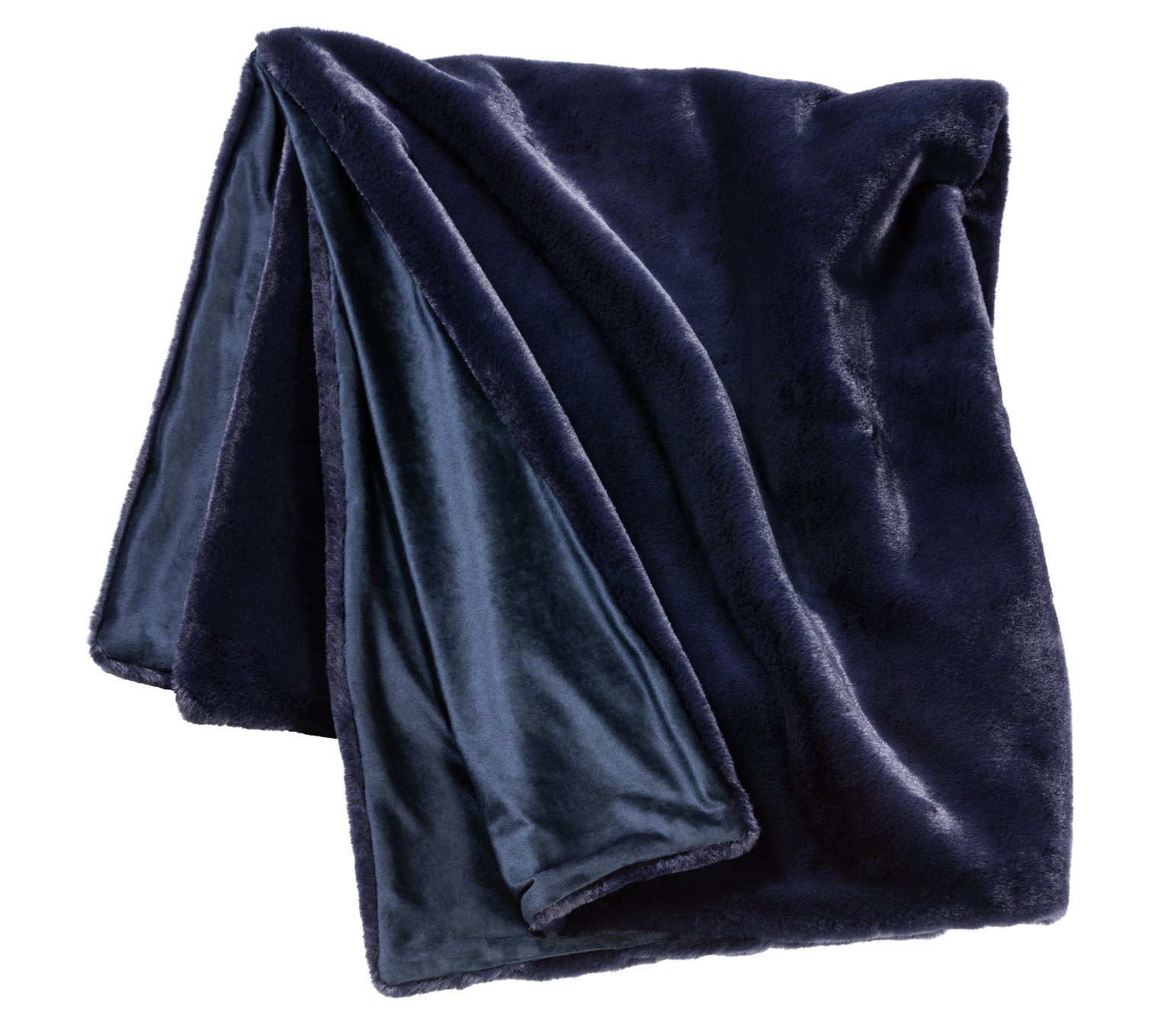 Habitat Faux Fur Plain Throw - Navy