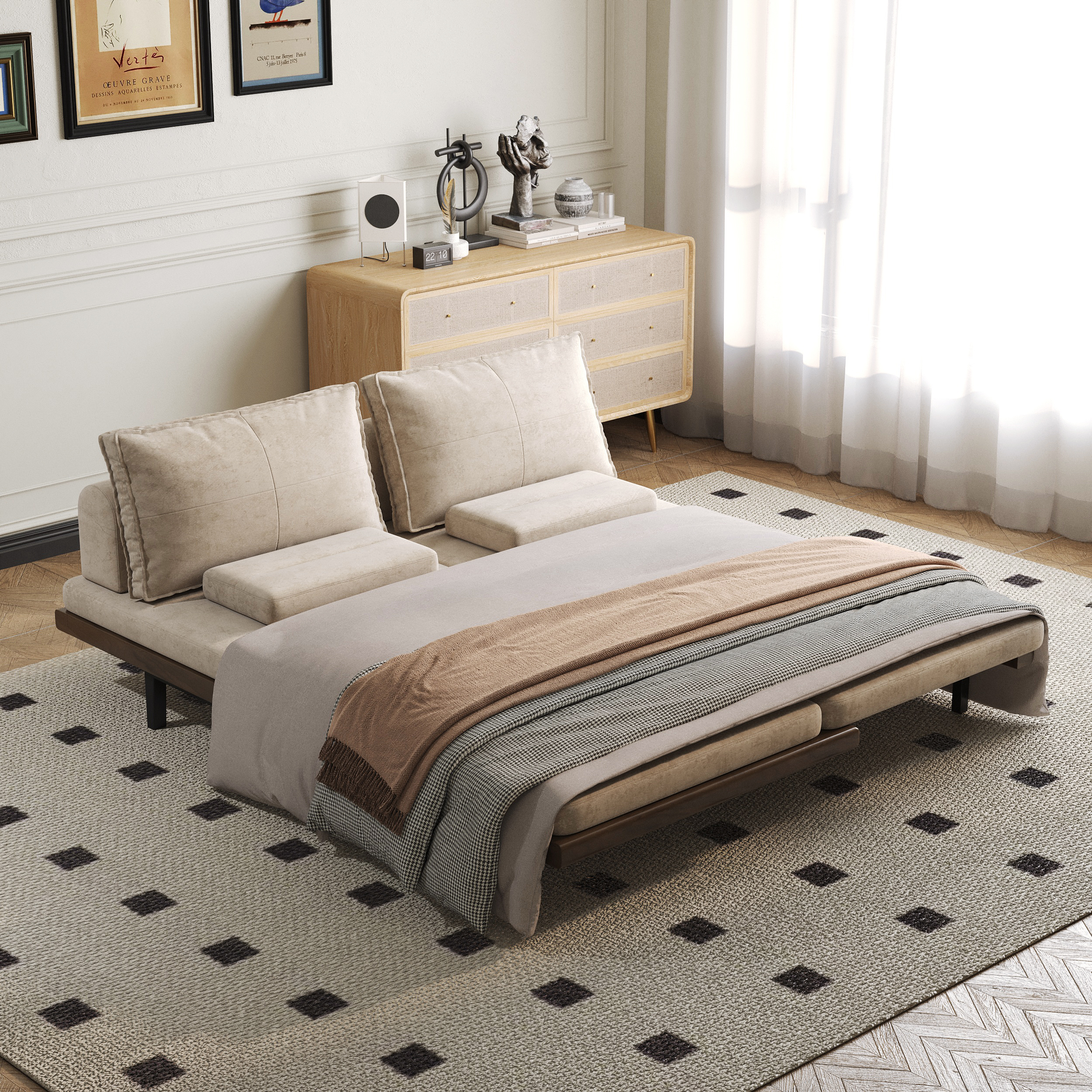 Single 200 cm Cotton & Linen Futon Daybed Convertible Sofa Bed
