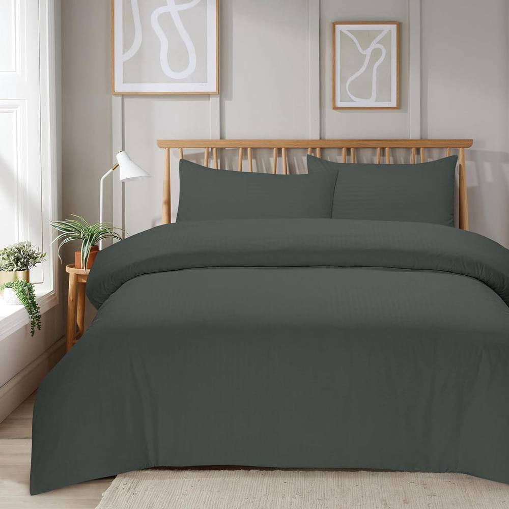 New Edge Blinds Mayfair Stripe Duvet Set in Natural - Double in Grey