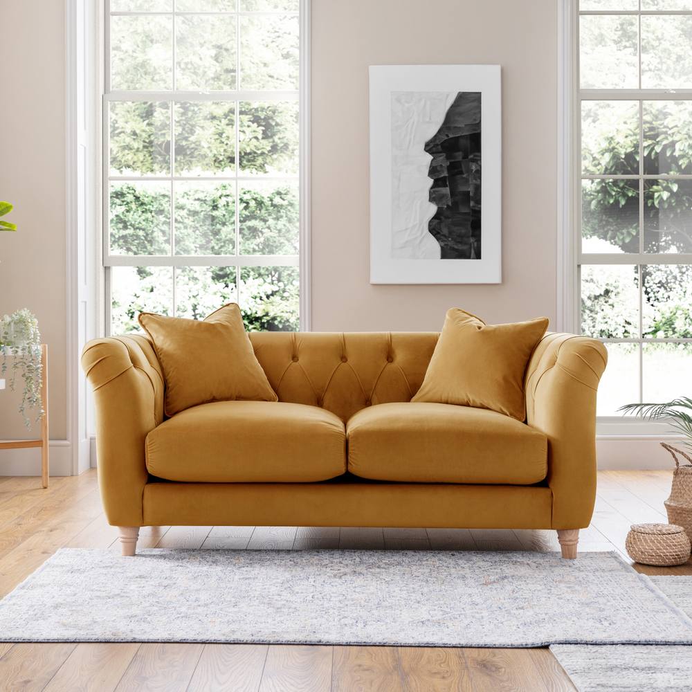 The Great Sofa Company Kensington 2-Seater Velvet Chesterfield Sofa in Mustard