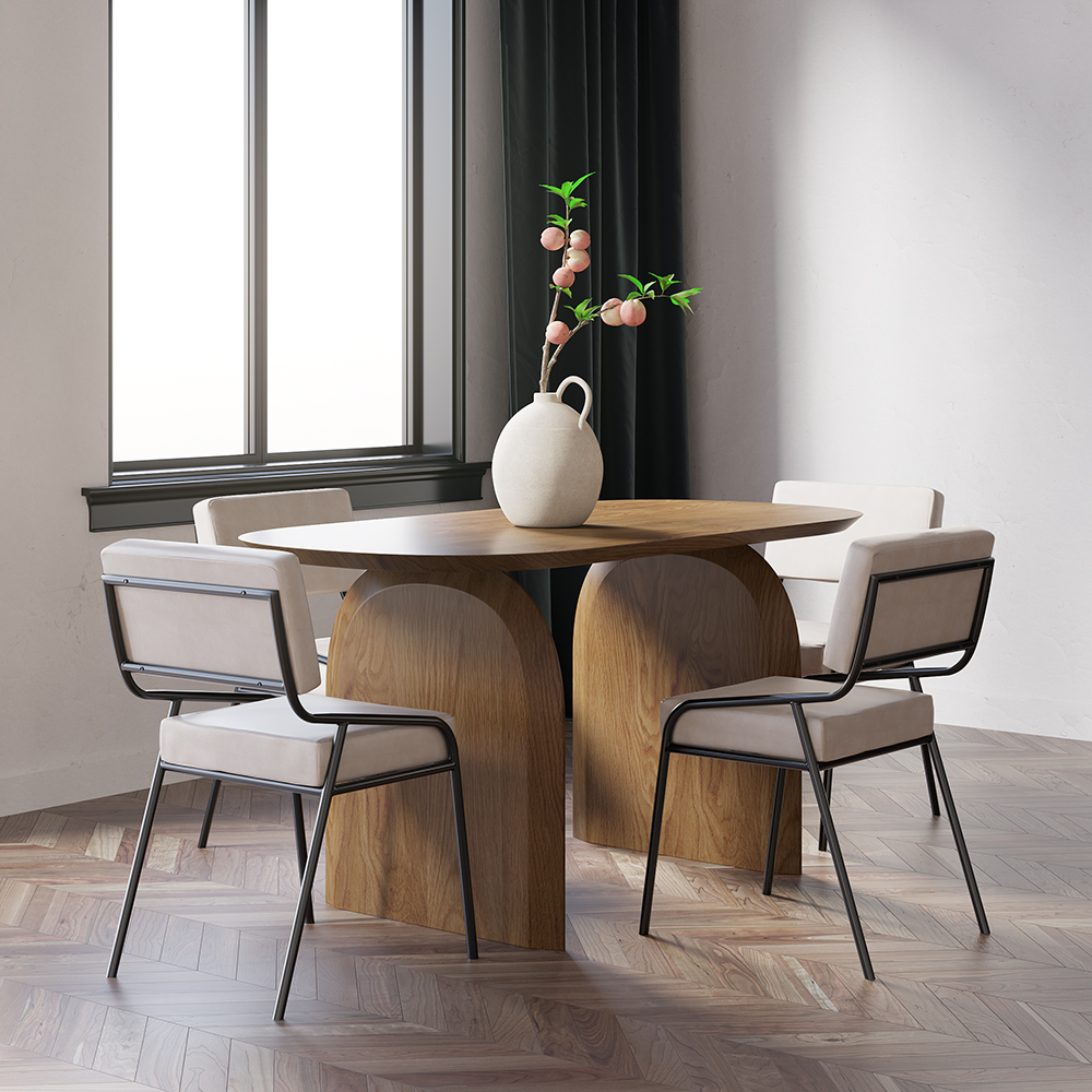 1500mm Oval Dining Table Solid Wood for 4 People Japandi Walnut Dining Room Table