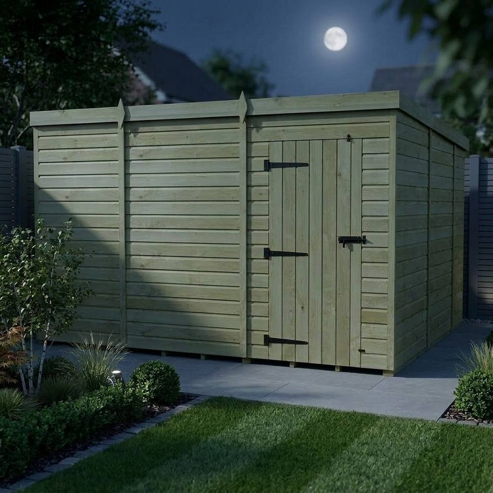 Buttercup Farm 11ft x 10ft Pent Garden Shed Single Door No Windows - Timber in Brown 3