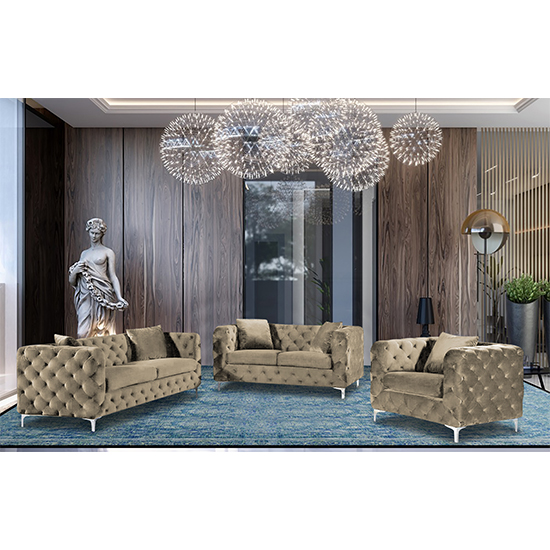 Mills Malta Plush Velour Fabric Sofa Suite In Parchment