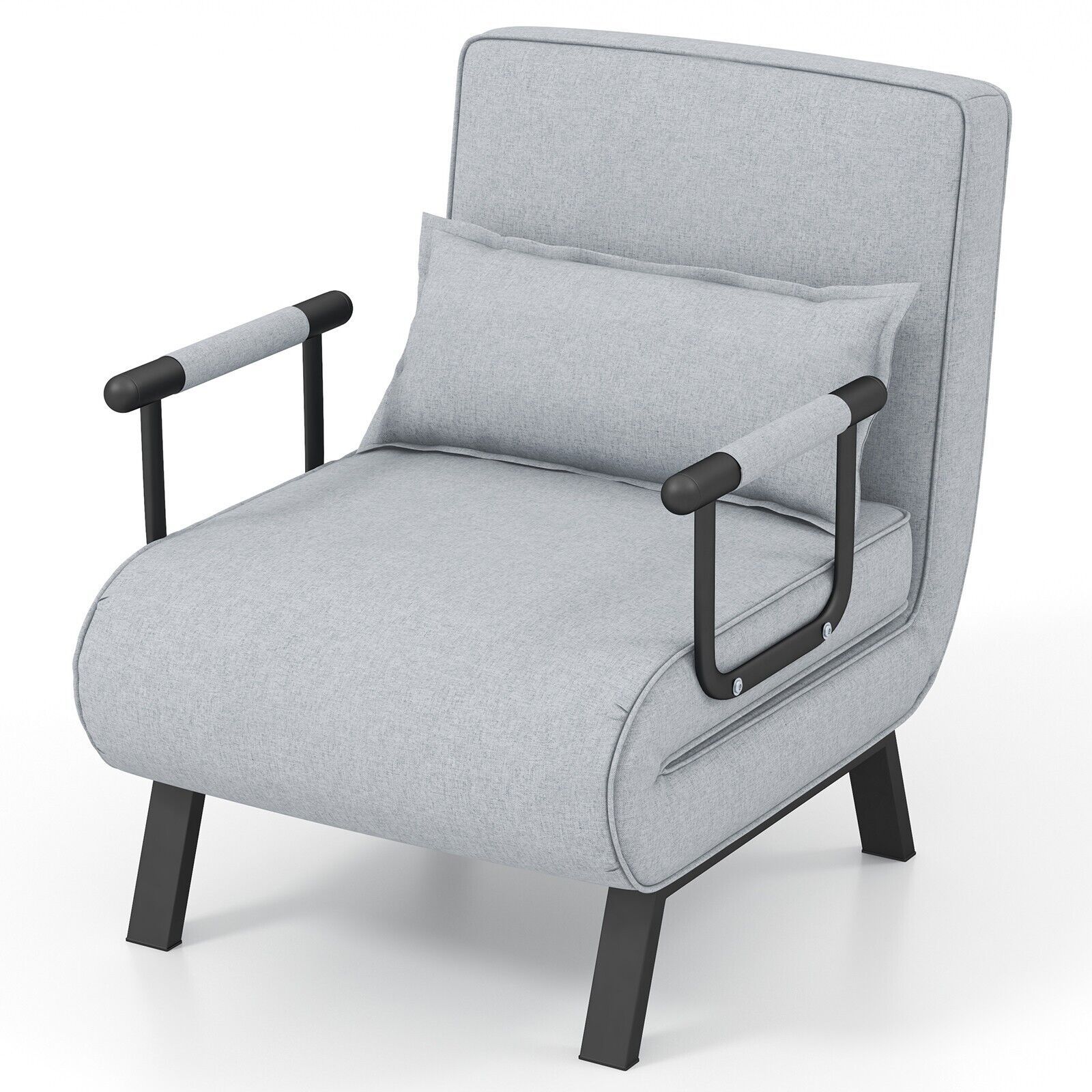 Costway Convertible Single Folding Sofa Bed Sleep Chair with 6 Positions Adjustable Backrest Light Grey