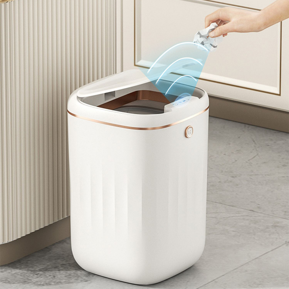 Automatic Touchless Motion Sensor  White Smart Rubbish Bin for Bathroom Kitchen