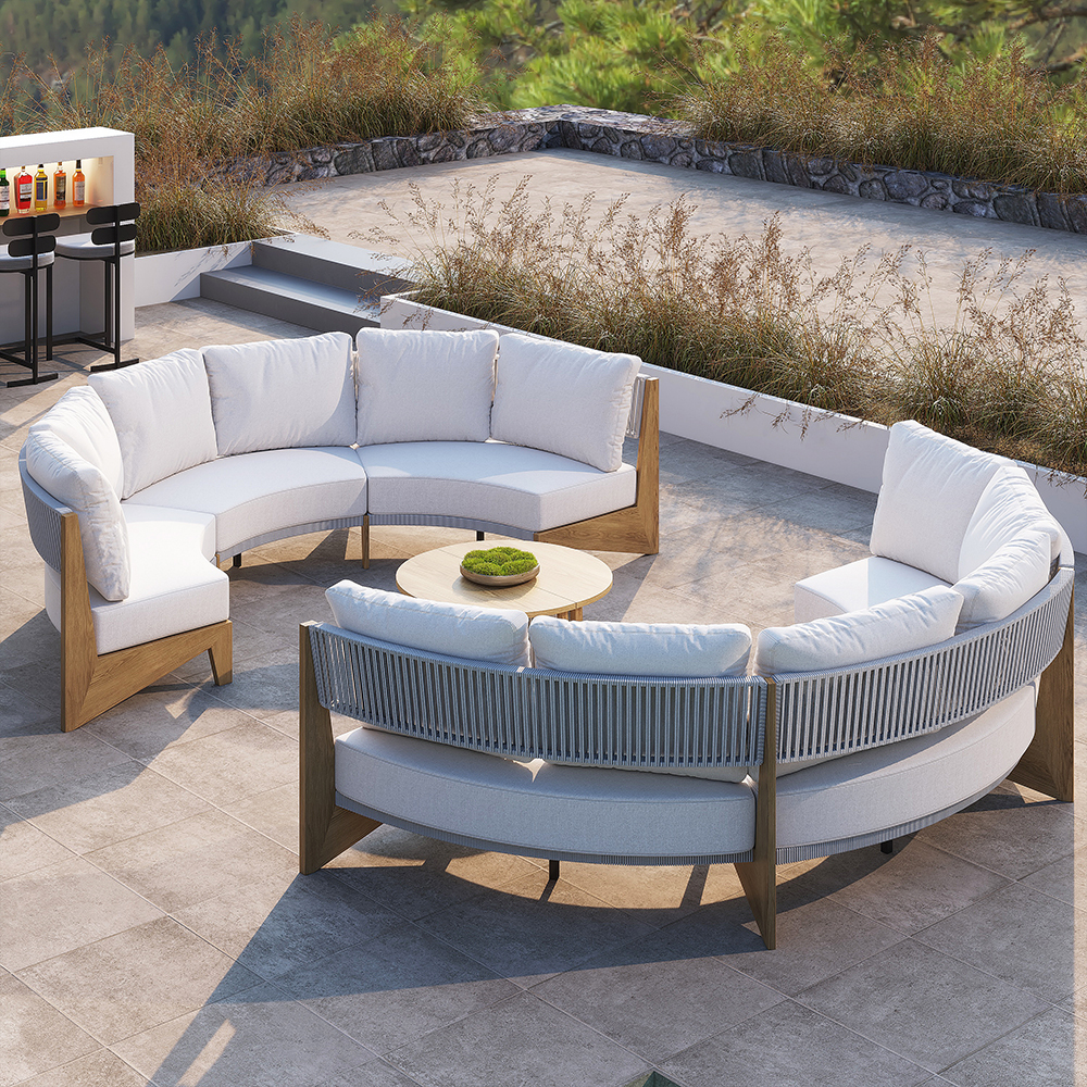 8 Pieces Farmhouse Curved Modular Outdoor Patio Sectional Sofa Set with Coffee Table