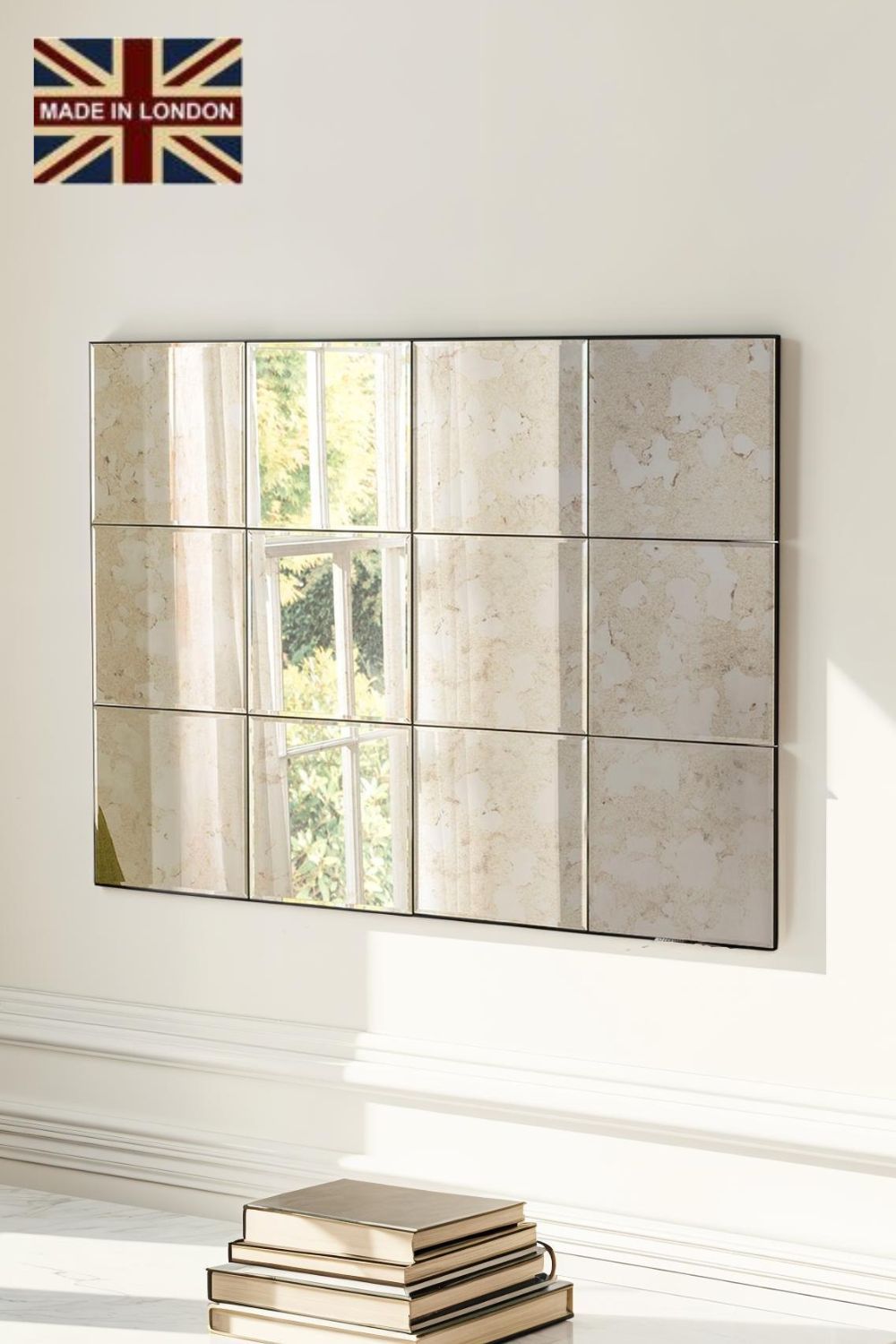 Yearn Mirrors Antique mottled panelled Mirror 123x92cm in Black