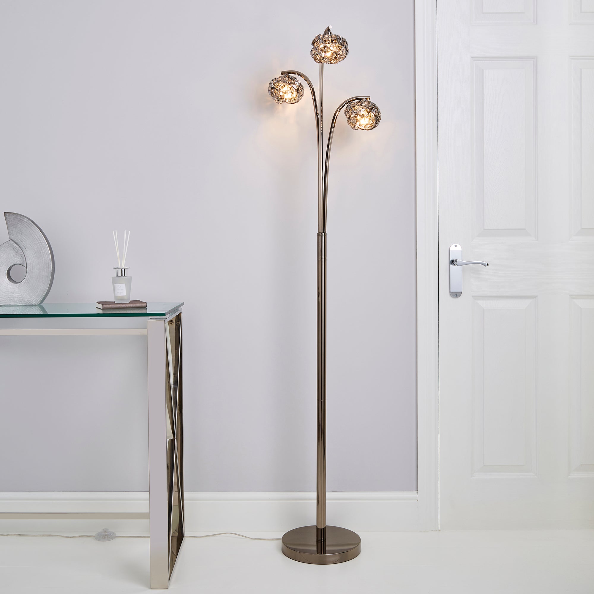 Cecilie Smoked Crystal Floor Lamp Dark Chrome Chrome